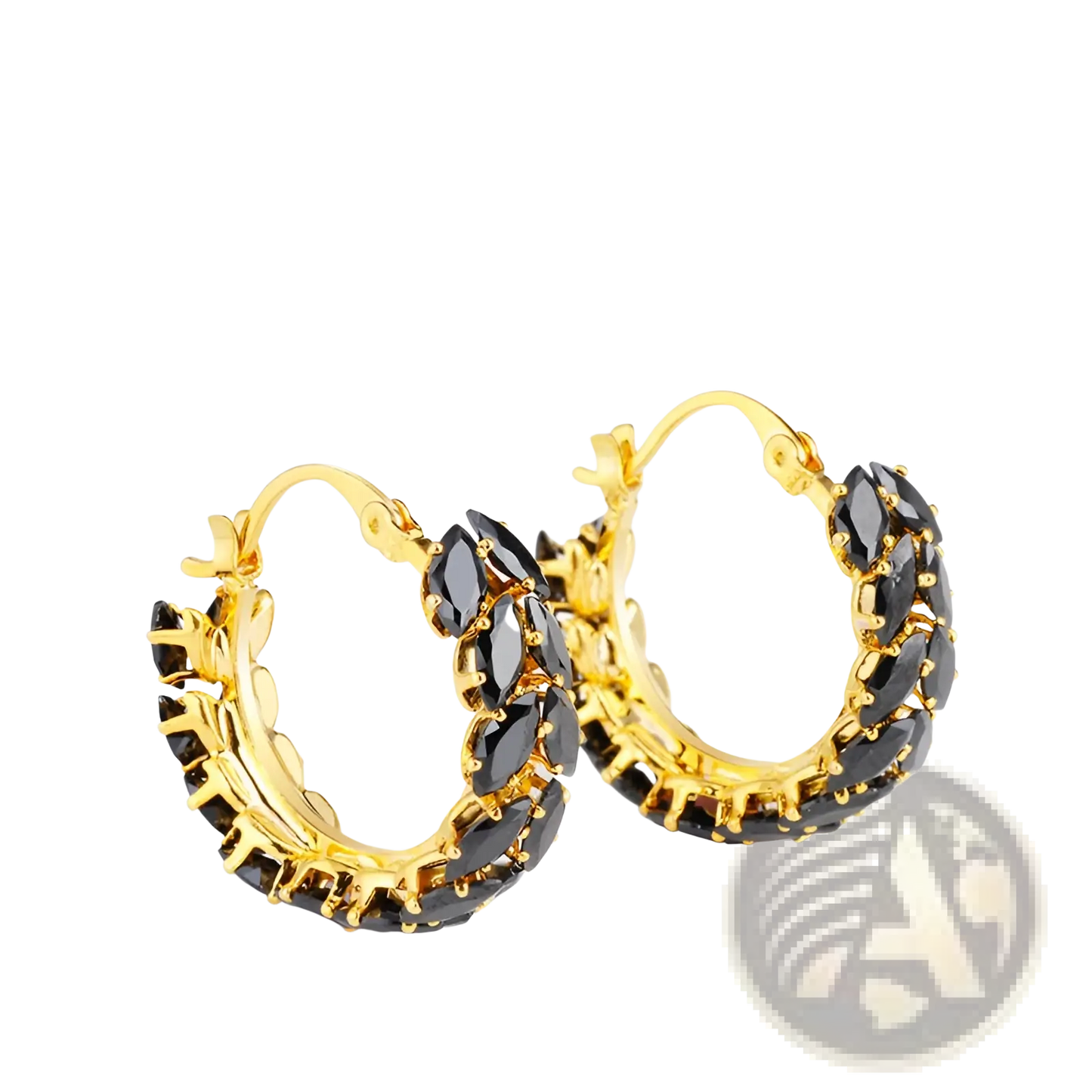 18k Gold Plated Black Marquise Zircon Hoop Earrings