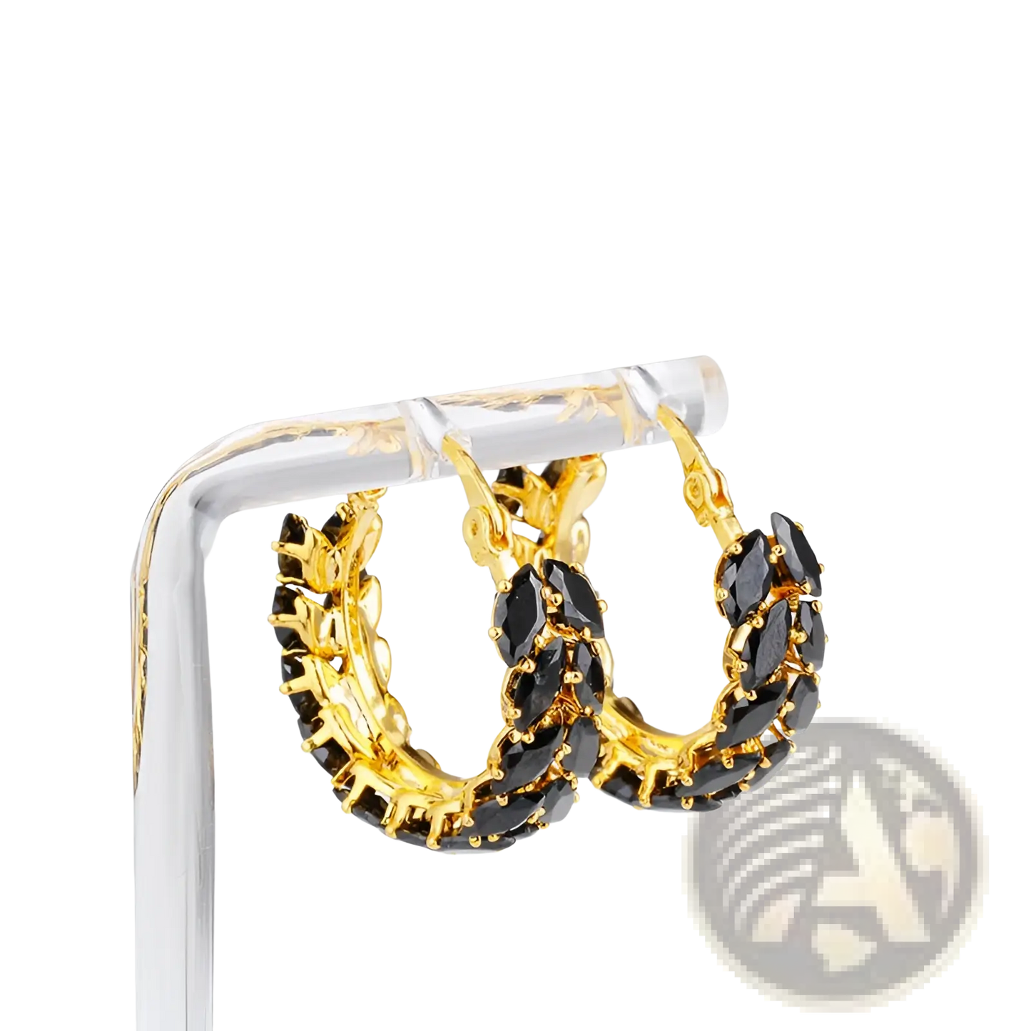 18k Gold Plated Black Marquise Zircon Hoop Earrings