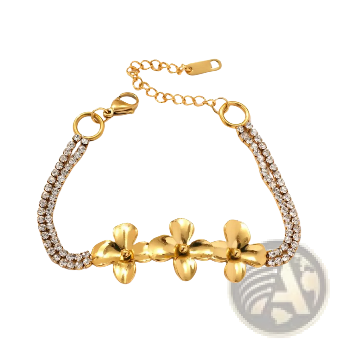 18k Gold Plated Crystal Flower Double Strand Bracelet