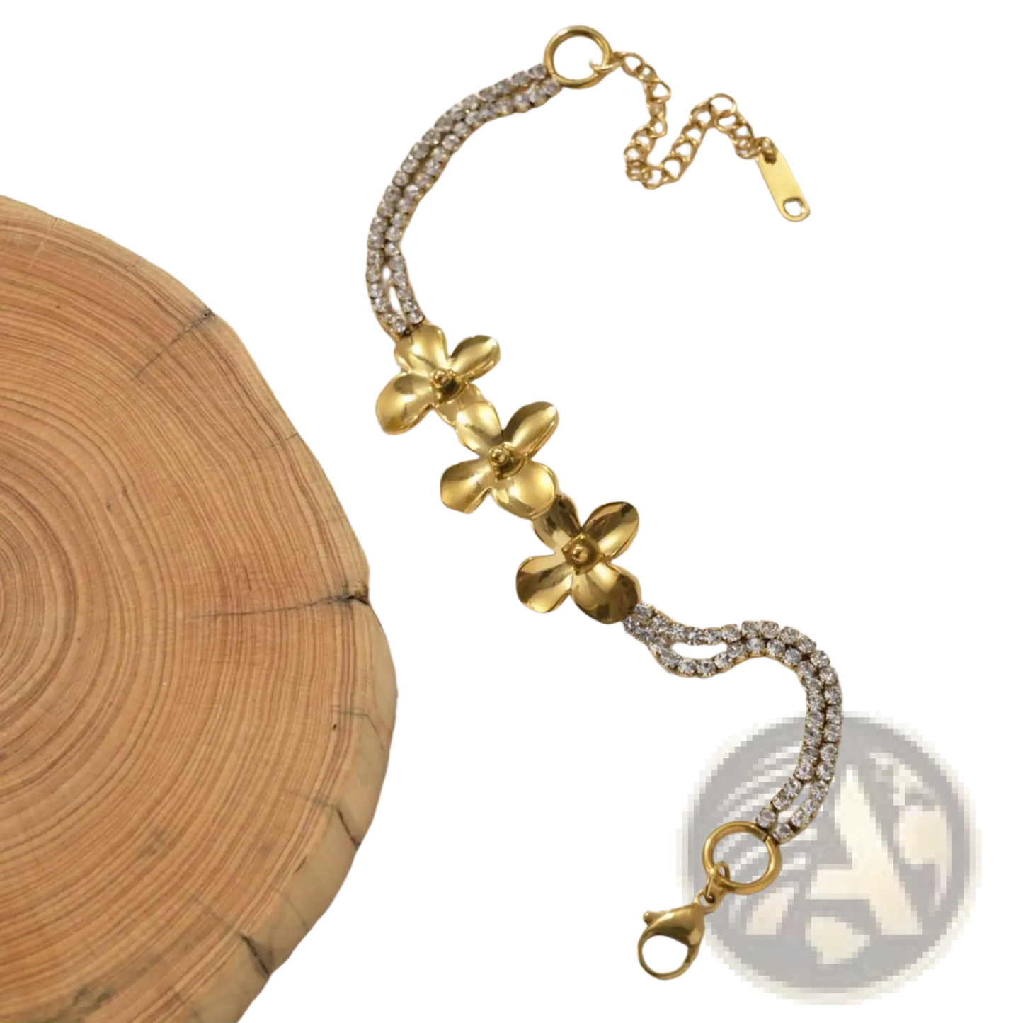 18k Gold Plated Crystal Flower Double Strand Bracelet