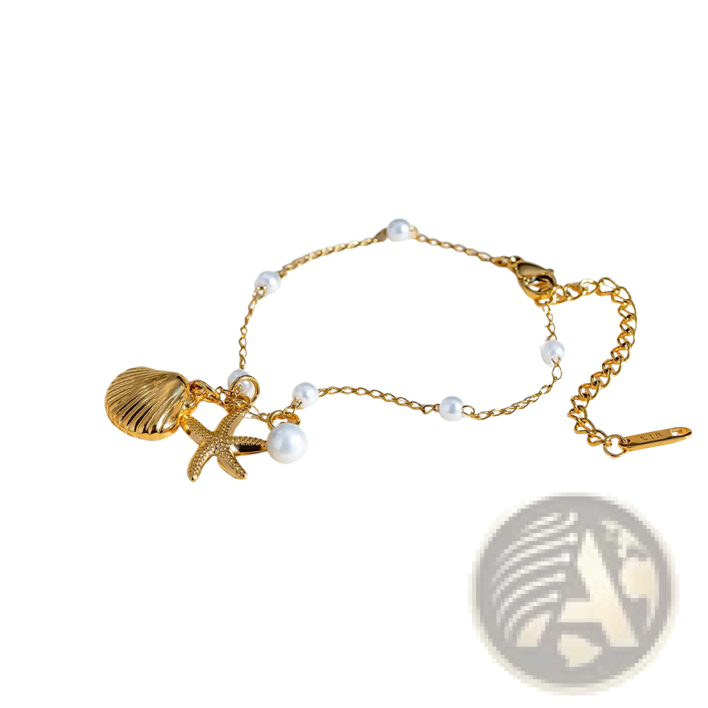 18k Gold Plated Pearl Shell and Starfish Charm Bracelet