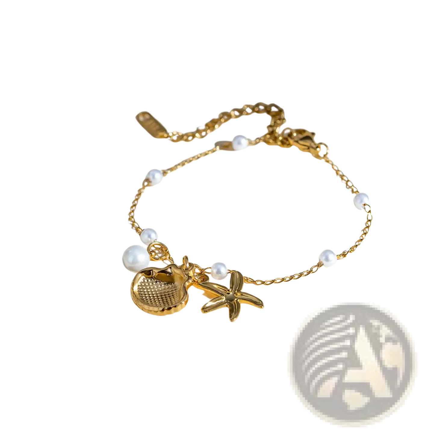 18k Gold Plated Pearl Shell and Starfish Charm Bracelet