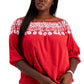 Tommy Hilfiger Women's Off The Shoulder Embroidered Top Red