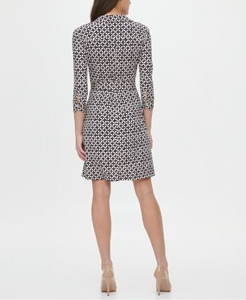 Tommy Hilfiger Women's Printed Belted Dress Blue Size 12