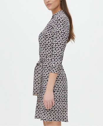 Tommy Hilfiger Women's Printed Belted Dress Blue Size 12