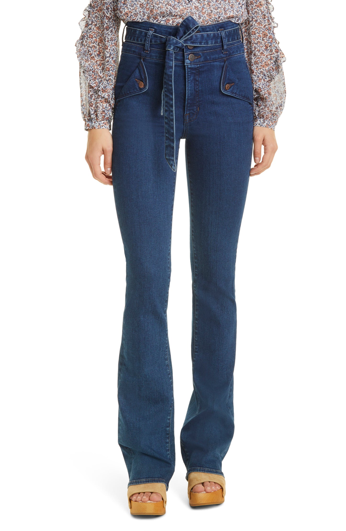 Veronica Beard Giselle High Waist Slim Flare Jeans in Washed Oxford , Size 24