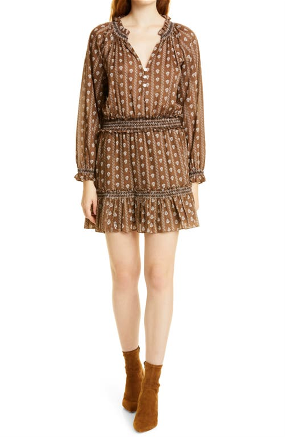 Veronica Beard Espie Floral Long Sleeve Cotton Dress in Hazel Multi Size X-Large