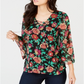Thalia Sodi Women's Lace Up Printed Top Black Size Large