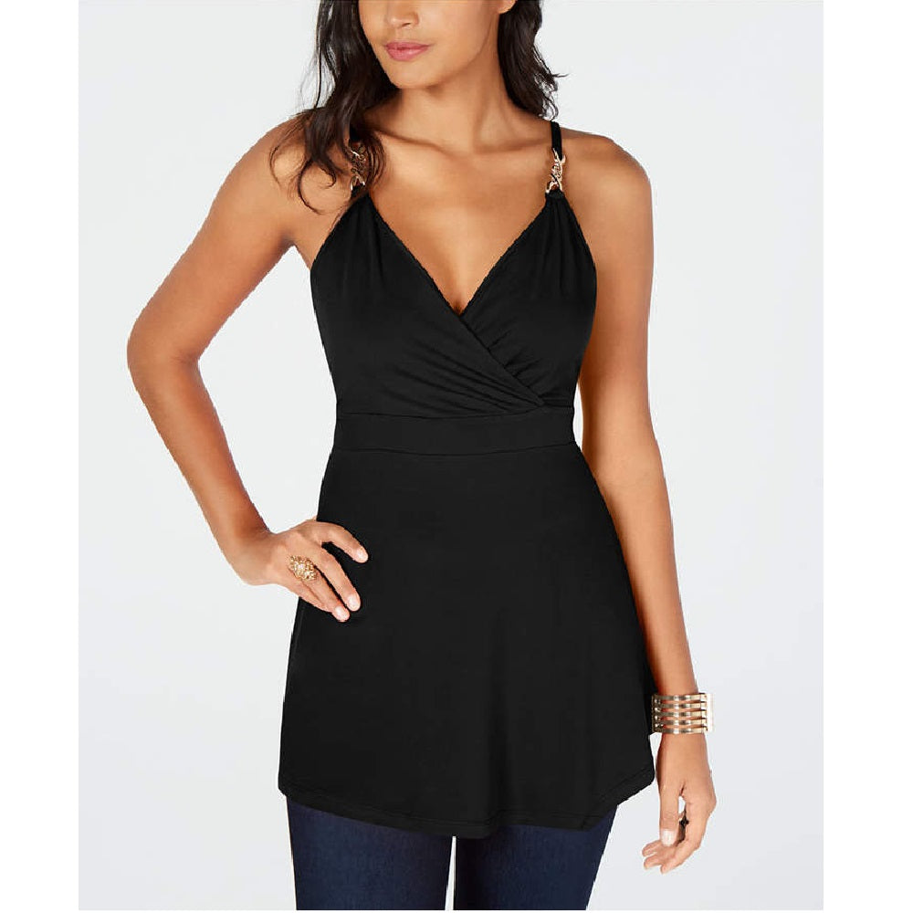 Thalia Sodi Women's Surplice Neck Sleeveless Top Black Size Medium