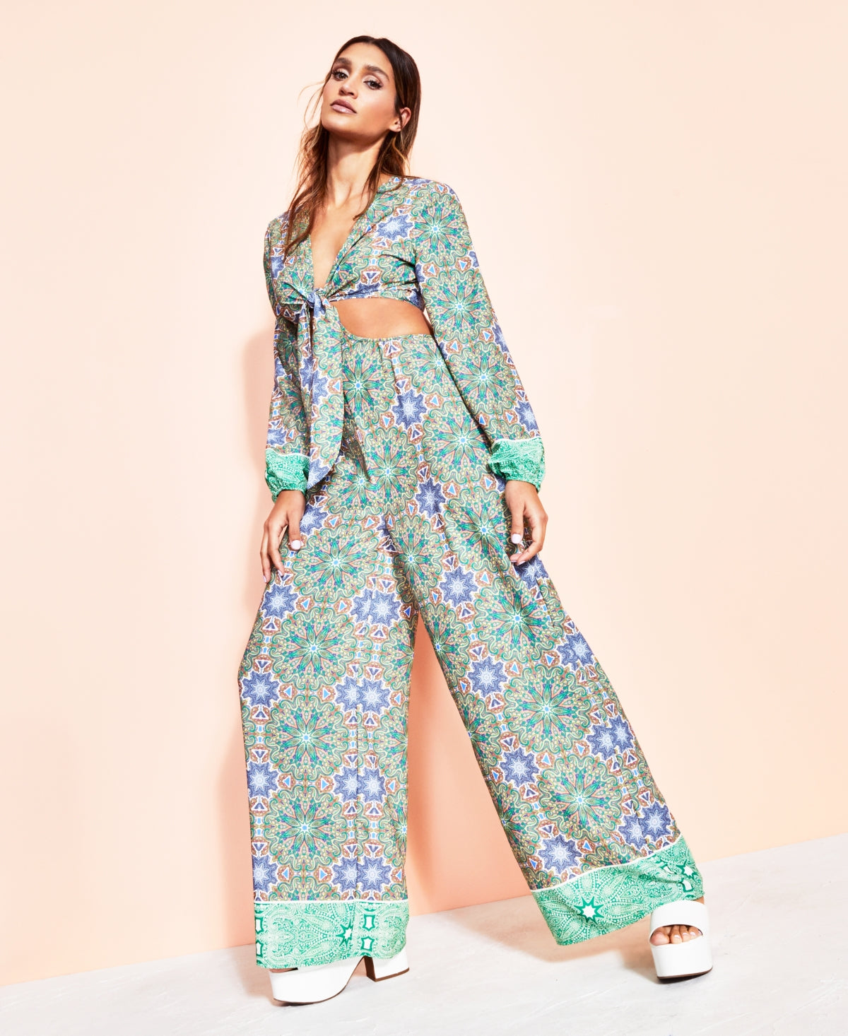 Royalty by Maluma Women's Tie Front Cutout Jumpsuit Green Size 16