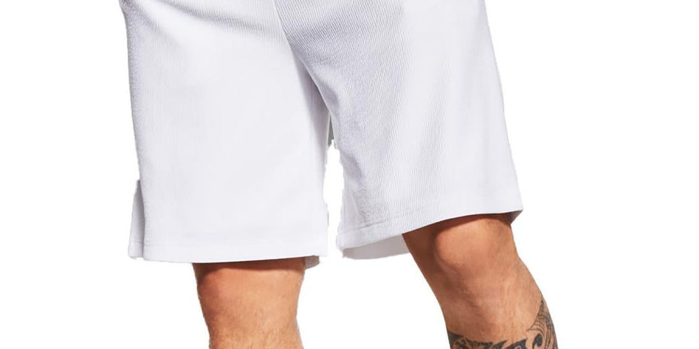 Royalty by Maluma Men's Relaxed Fit Textured Ottoman Stripe Drawstring Shorts White