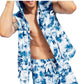 Royalty By Maluma Men's Fitted Wave Print Full Zip Hooded Utility Vest Blue