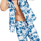 Royalty By Maluma Men's Fitted Wave Print Full Zip Hooded Utility Vest Blue