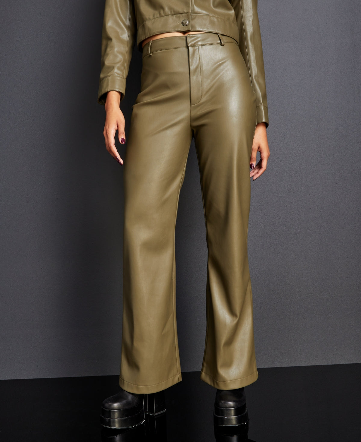 Royalty by Maluma Women's Flare Leg Faux Leather Pants Green Size 4