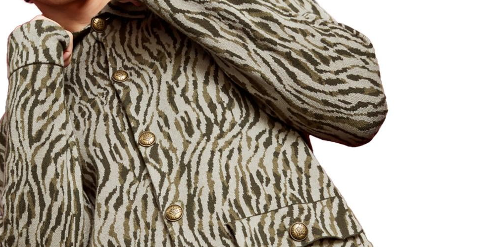 Royalty by Maluma Men's Relaxed Fit Jacquard Sweater Jacket Beige Size X-Large