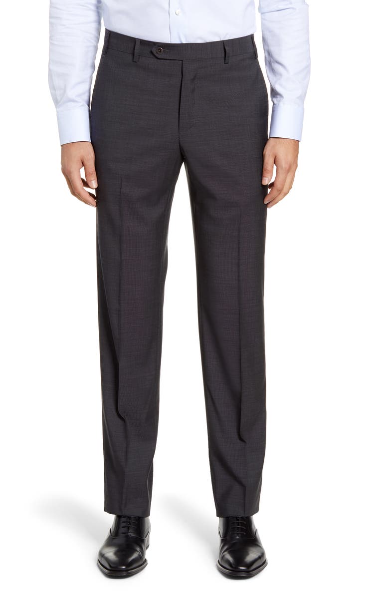 Men's Zanella Devon Flat Front Dot Wool Trousers, Size 34 - Blue