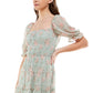 Trixxi Junior's Floral Print Tiered Dress Green Size Medium