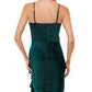Trixxi Junior's Gathered Waist Metallic Threaded Dress Green Size Large