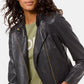 Michael Kors Women's Leather Moto Jacket Black Size Petite Medium