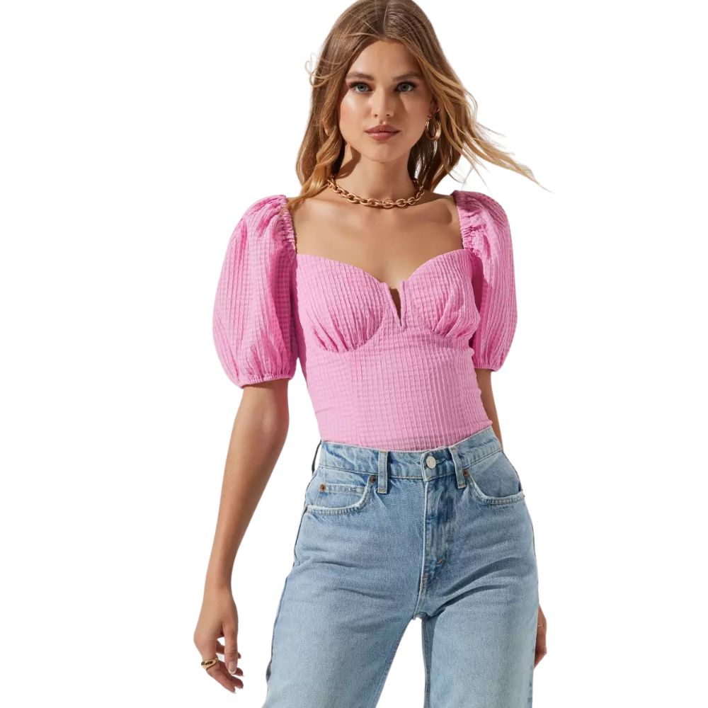 Daydreamer Women's Pink Puff Sleeve Smocked Top Size Small
