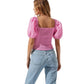 Daydreamer Women's Pink Puff Sleeve Smocked Top Size Small