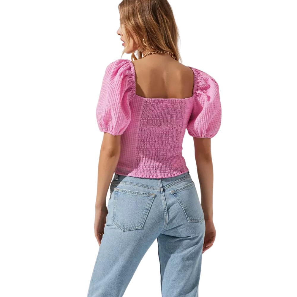 Daydreamer Women's Pink Puff Sleeve Smocked Top Size Small
