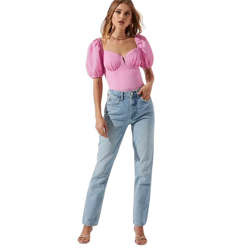 Daydreamer Women's Pink Puff Sleeve Smocked Top Size Small