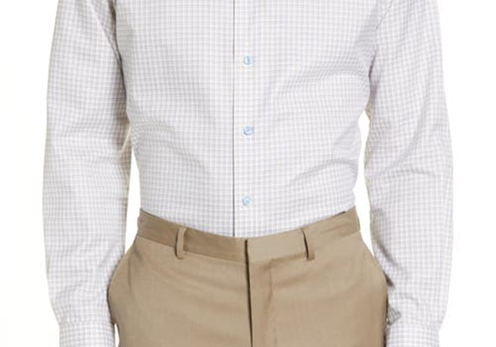 David Donahue Trim Fit Plaid Dress Shirt In White/Dune Size 15.5 - 34