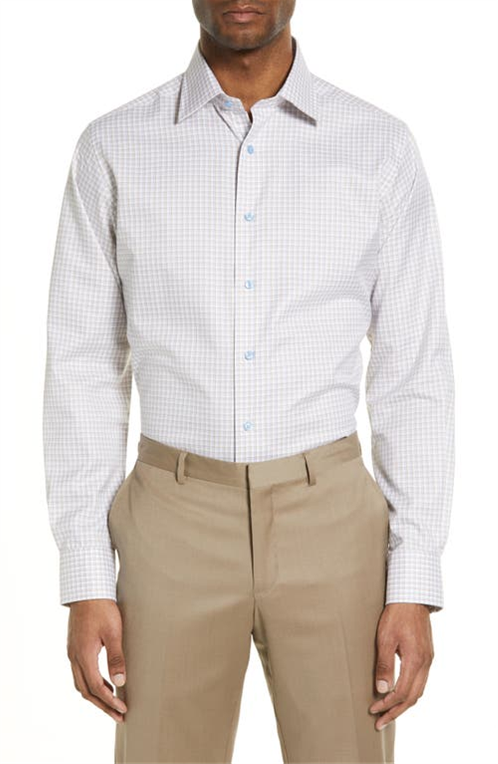David Donahue Men's White/Dune Trim Fit Dress Shirt Size 15.5 - 32