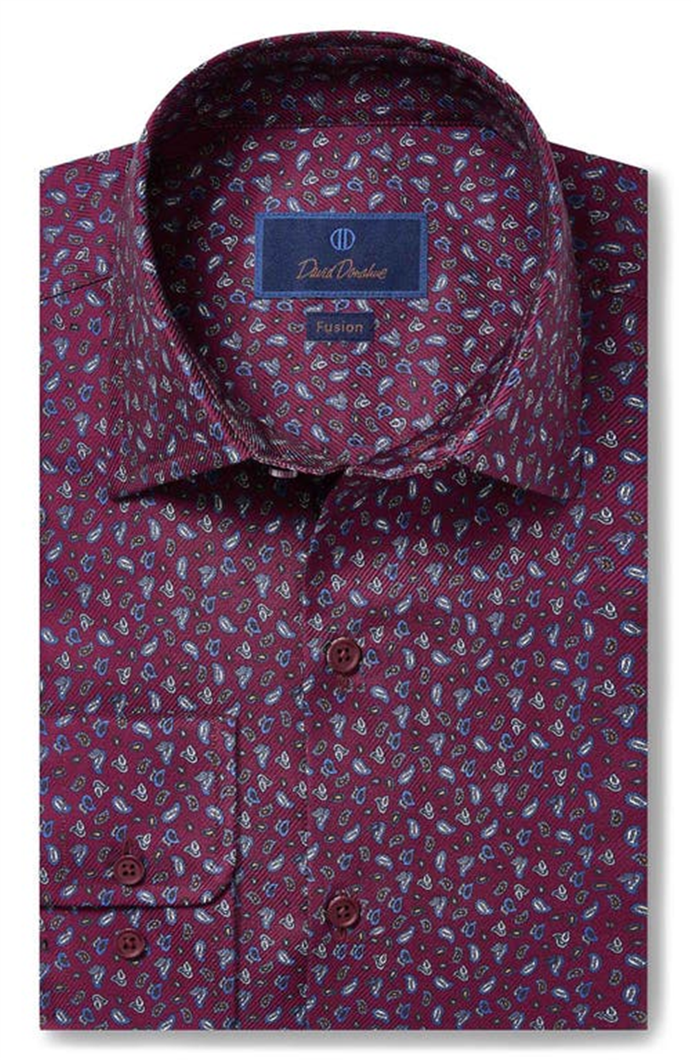 David Donahue Size 16 Wine Mini Paisley Dress Shirt