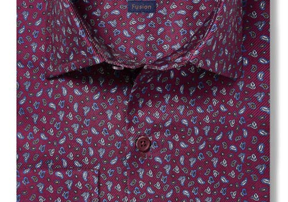 David Donahue Size 16 Wine Mini Paisley Dress Shirt