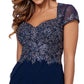 XSCAPE Women's Embroidered Bodice Ruffled Skirt Dress Blue Size 8