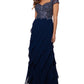 XSCAPE Women's Embroidered Bodice Ruffled Skirt Dress Blue Size 8