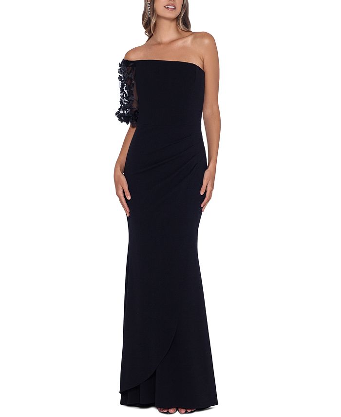XSCAPE Women's Pleated Long Evening Dress Black Size 8