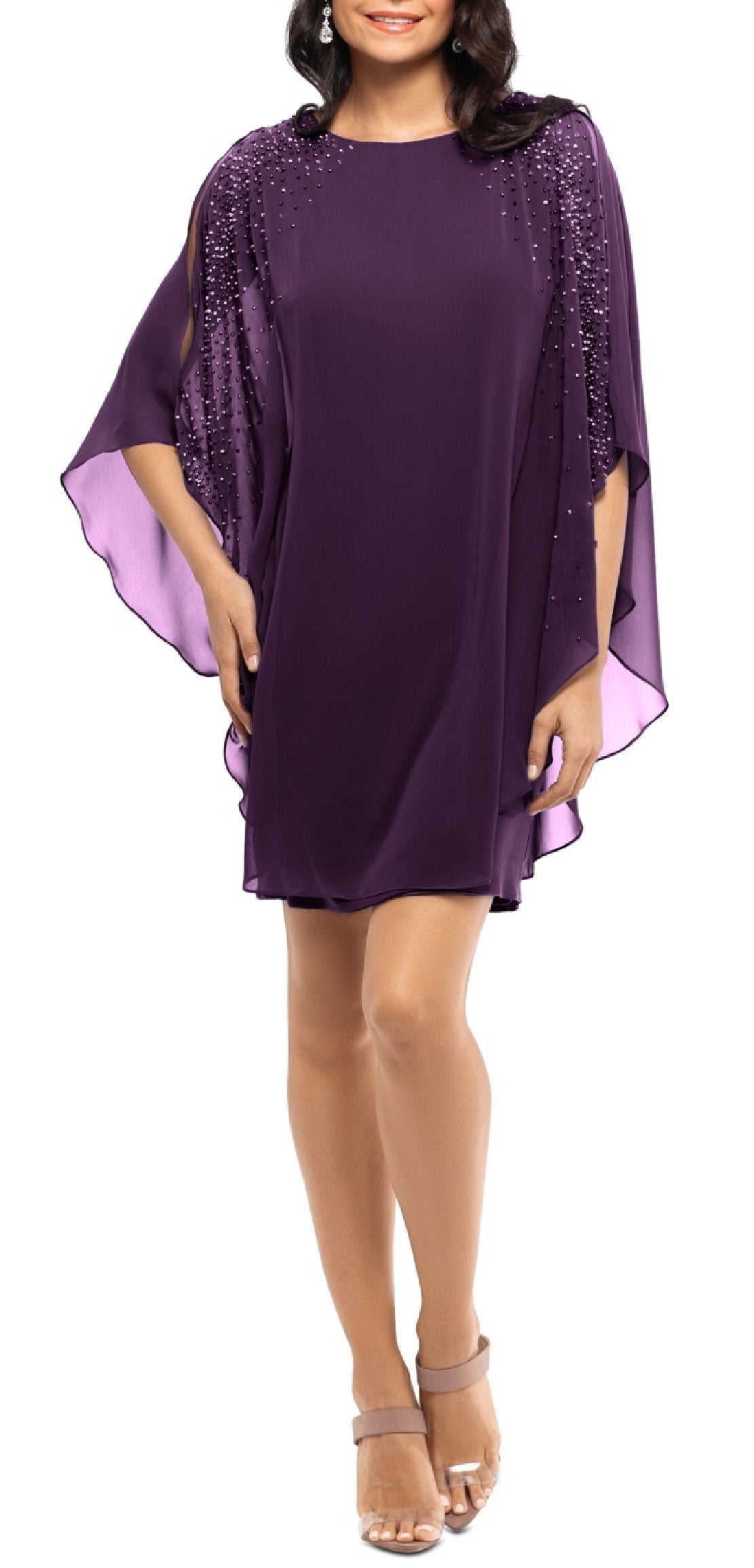 XSCAPE Women's Chiffon Overlay Sheath Dress Purple Size 4Petite