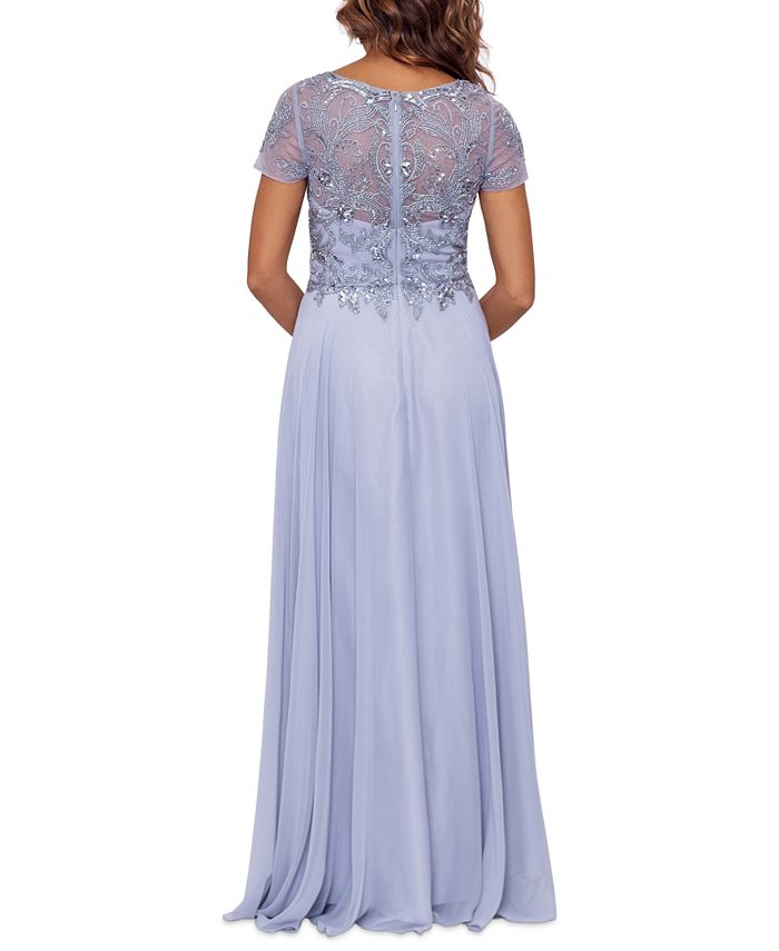 XSCAPE Women's Beaded Short Sleeve Gown Gray Size 14