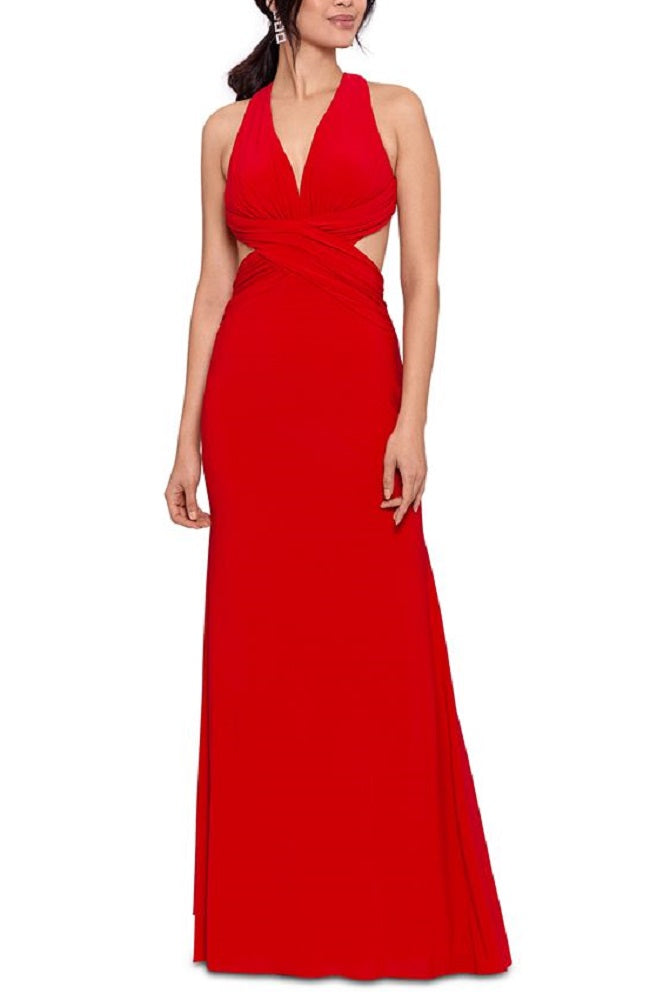 XSCAPE Women's Cross Back Cut Out Fit & Flare Dress Red Size 6