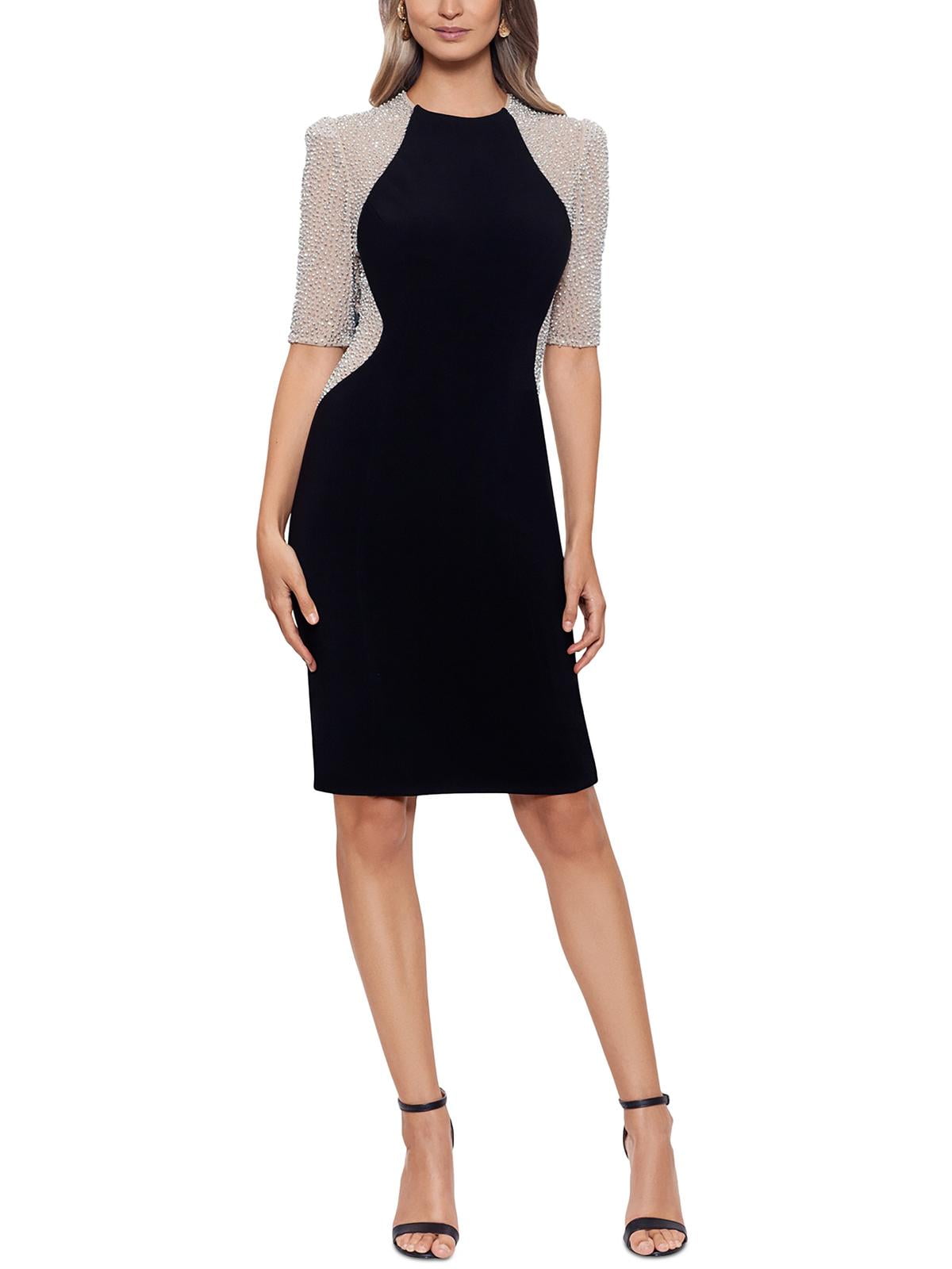 XSCAPE Women's Rhinestone Illusion Sheath Dress Black Size 14