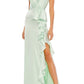 Ieena for Mac Duggal Ruffle Satin Trumpet Gown in Pistachio Size 4