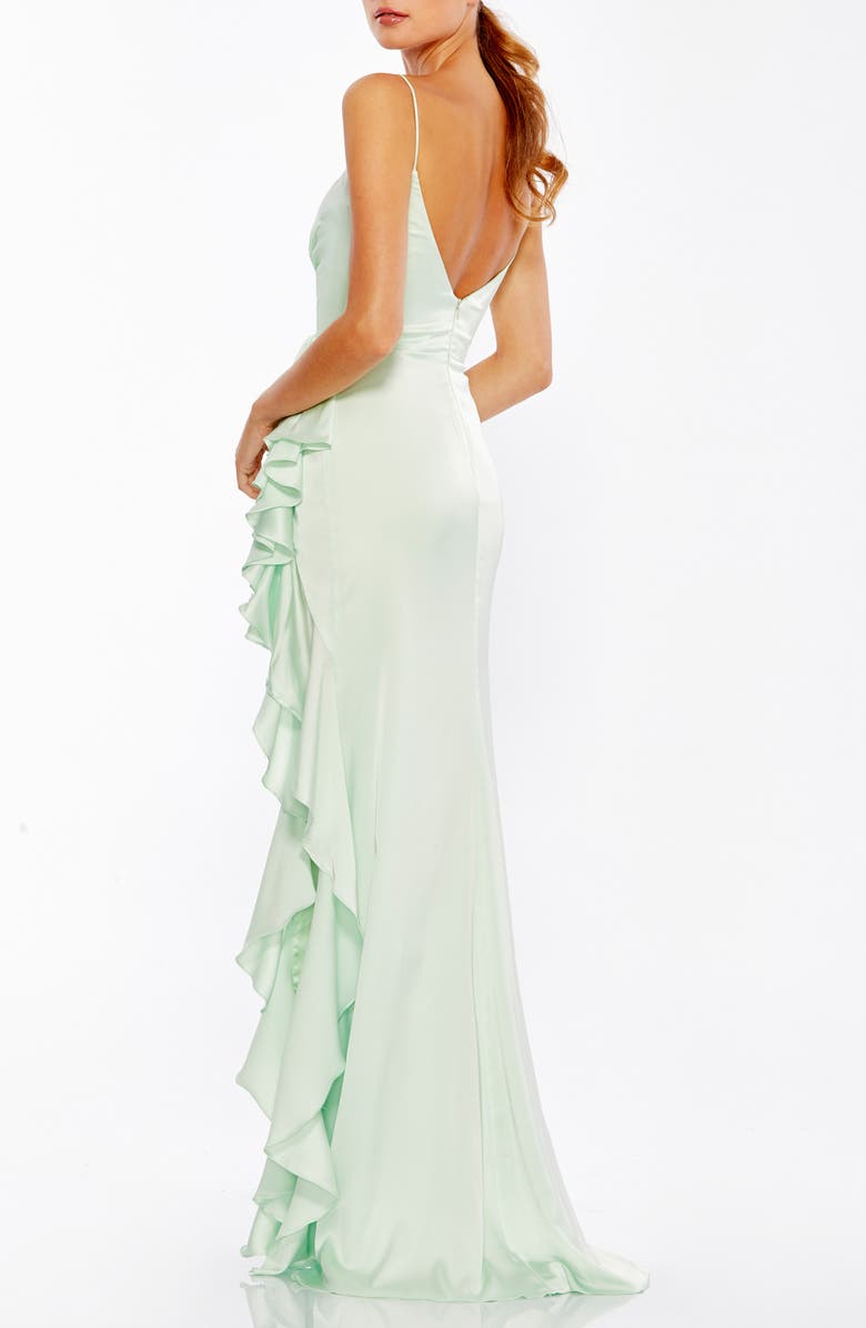 Ieena for Mac Duggal Ruffle Satin Trumpet Gown in Pistachio Size 4