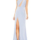 Mac Duggal Womens Satin Maxi Evening Dress Blue Size 8