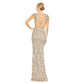 Mac Duggal Beige Damask Sequin Embellished Open Back Lace Up Cap Sleeve Gown