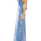 Mac Duggal Sequin Halter Neck Gown in Cerulean Blue Size 4
