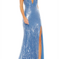 Mac Duggal Sequin Halter Neck Gown in Cerulean Blue Size 4