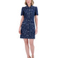 Eliza J Womens Floral Rhinestone Trim Collared Denim Shirtdress