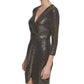 Eliza J Women's V Neck Metallic Sheath Dress Gray Size 6Petite