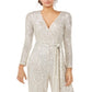 Eliza J Women's Sequinned Surplice Jumpsuit Gray Size 10 Petite