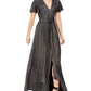 Eliza J Women's Tie Front Flutter Sleeve Glitter Knit Gown Gray Size 8
