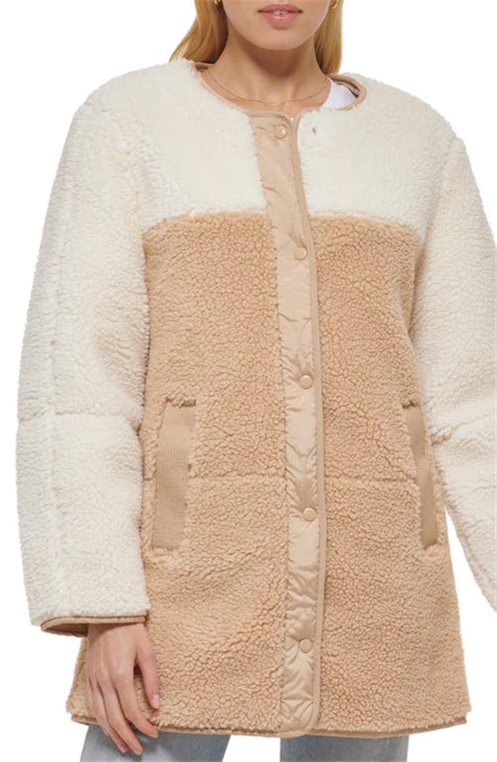 Levi's Colorblock Reversible Quilted & Fleece Liner Jacket In Sesame Size Small