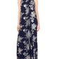 MSK Women's Metallic Floral Print Halter Wide Leg Jumpsuit Blue Size X-Large